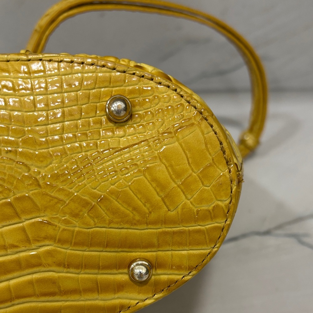 Brahmin Yellow Croc-Embossed Tote with Tortoiseshell Ring Handles - Picture 5 of 7